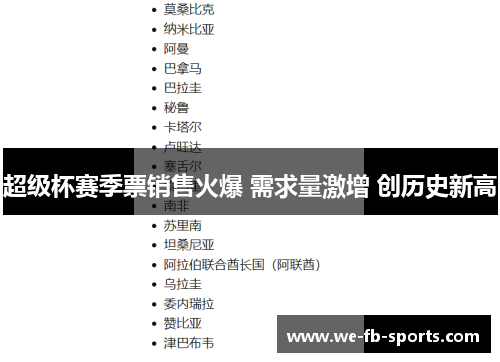 超级杯赛季票销售火爆 需求量激增 创历史新高