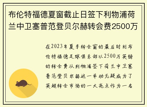 布伦特福德夏窗截止日签下利物浦荷兰中卫塞普范登贝尔赫转会费2500万英镑
